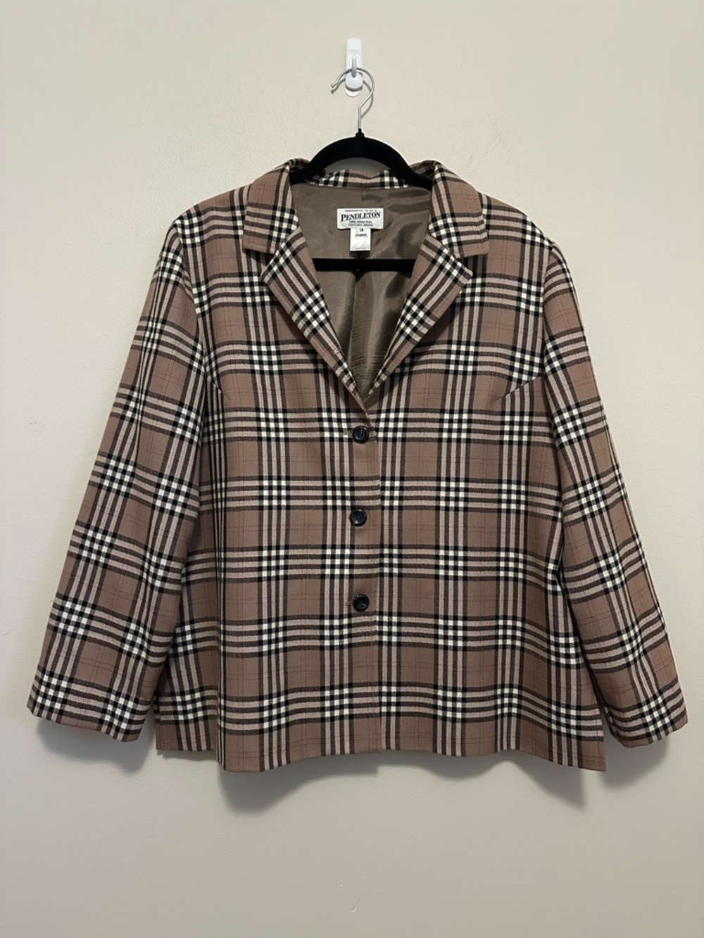 Pendleton Plaid Wool Blazer Jacket Women’s Size 18 XL Brown Tan Vintage USA